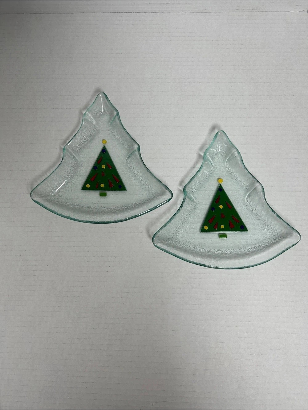Gorham Fused Glass Christmas Tree Dish Set of 2